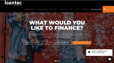 Loantec website before the rebuild — the outdated design and dead chatbot it replaced