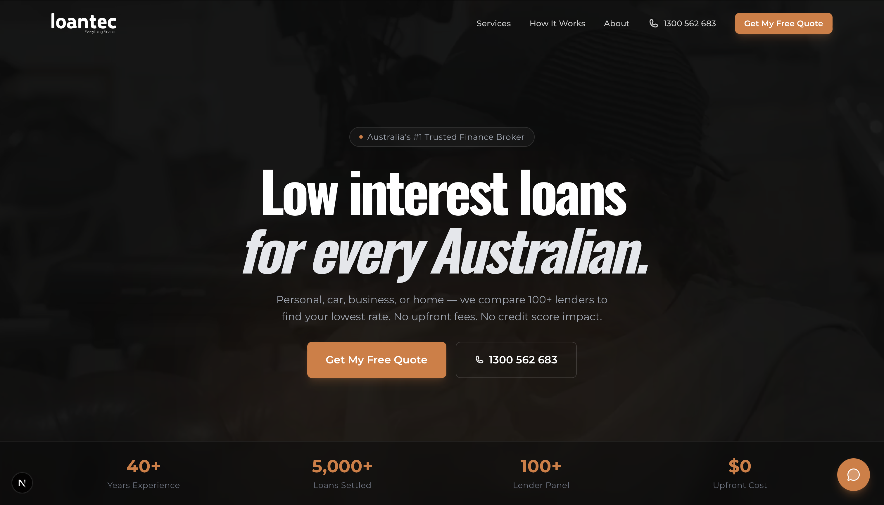 Loantec website after the rebuild — a modern, fintech-grade brokerage site with a working borrower intake path