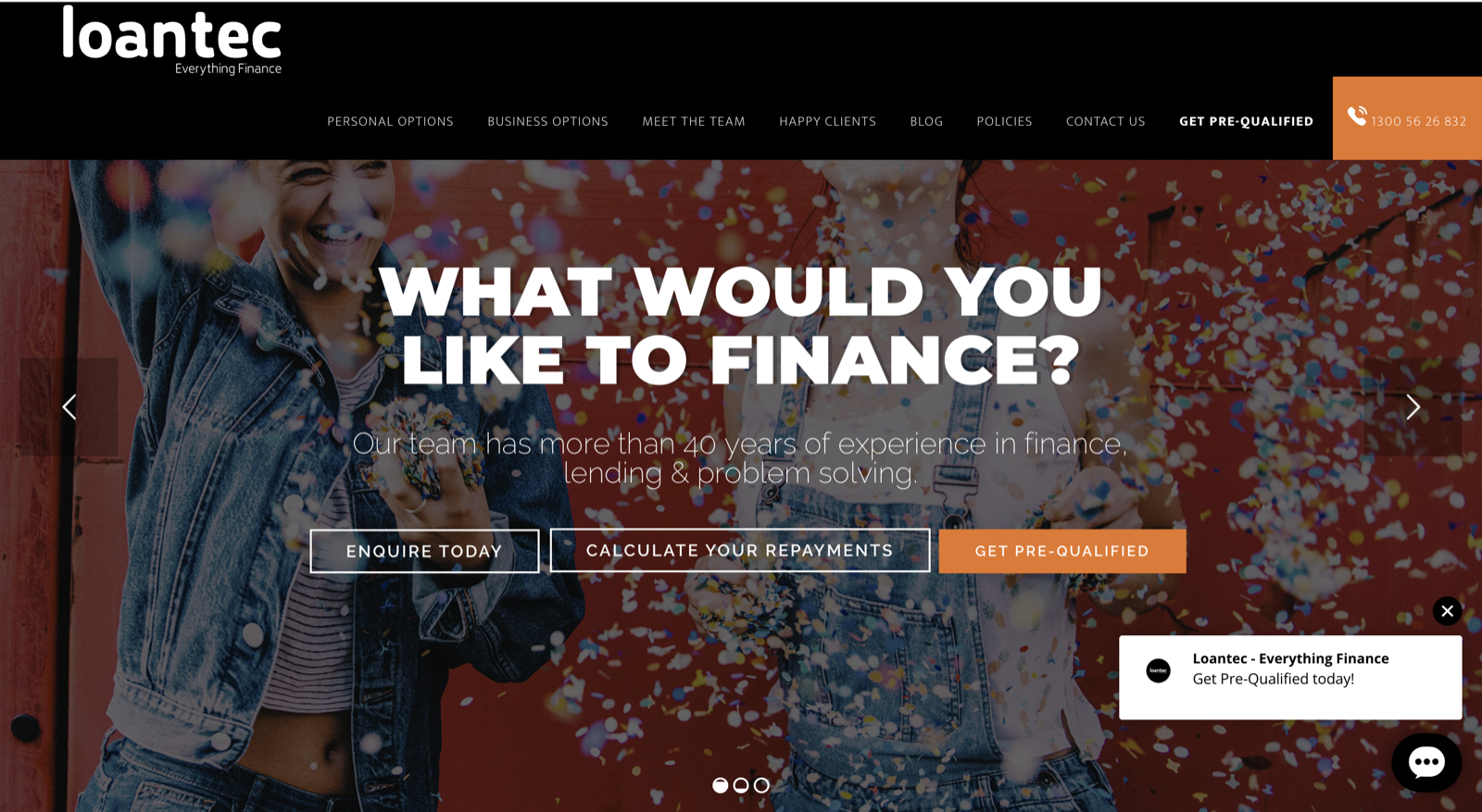 Loantec website before the rebuild — the outdated design and dead chatbot it replaced